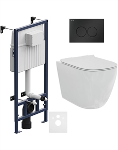 Комплект подвесной безободковый унитаз Creto Logan L1 1001-001-L1W с крышкой-сиденьем микролифт + инсталляция Am.Pm ProC I012707.0138 с клавишей смыва ProC L, чёрная матовая