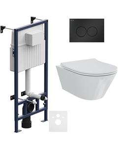 Комплект подвесной безободковый унитаз Creto Logan L3 белый 1003-001-L3W + инсталляция Am.Pm ProC I012707.0138 с клавишей смыва ProC L, чёрная матовая