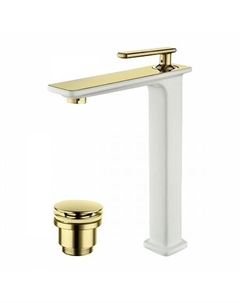 Смеситель Lemark Mista LM6409WG для умывальника высокий, монолитный, белый/золото