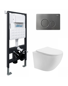 Комплект подвесной унитаз ABBER Bequem AC1100T белый с инсталляцией AC0105 и кнопкой AC0121NG никель Abber