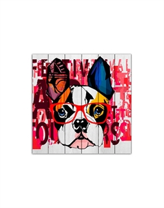 Картина на дереве Бульдог в очках 120х120 см Дом корлеоне