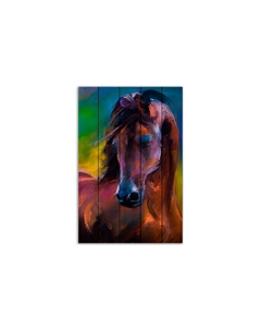 Картина на дереве Лошадь Акварель 80х120 см Дом корлеоне