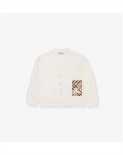 Шерстяной кардиган с V-образным вырезом и фирменной нашивкой, возраст 12 месяцев-2 года, белый Burberry