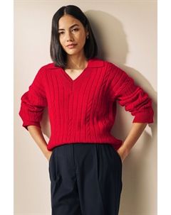 Свитер с воротником-поло и косой вязкой, красный Next