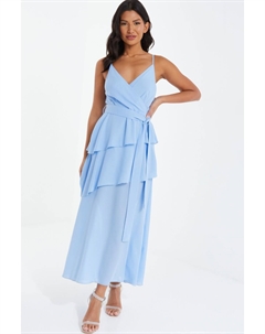 Шифоновое платье мидакси на бретелях и декоративной рюшой, синий Quiz