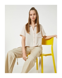 Укороченная рубашка с коротким рукавом на пуговицах и карманом, экрю Koton