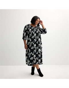 Платье больших размеров с присборенным рукавом 3/4, цвет Black Dot Bloom Croft & barrow