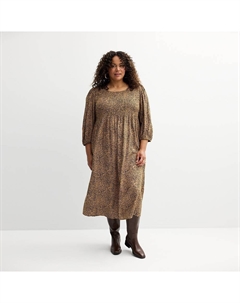 Платье больших размеров с присборенным рукавом 3/4, цвет Tan Classy Animal Croft & barrow