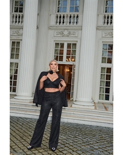 Брюки из ткани со стразами и блестками, черный Quiz