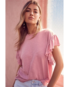 Блестящая футболка с заклепками и рюшами на рукавах, розовый Next