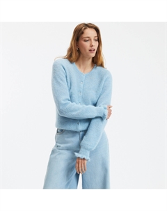 Кардиган из смеси альпаки с манжетами с рюшами синий Laredoute