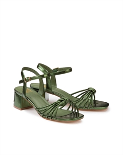 Босоножки на каблуке с металлическим отливом и тонкими ремешками зеленый Laredoute