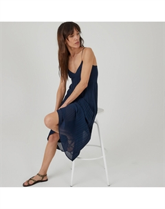 Платье длинное с плиссировкой на тонких бретелях синий Laredoute