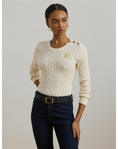 Пуловер с круглым вырезом из трикотажа с узором косы бежевый Laredoute