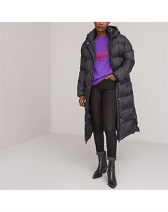 Куртка стеганая длинная с воротником-стойкой и капюшоном черный Laredoute