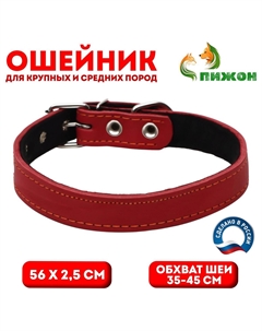 Ошейник кожаный на синтепоне, 56 х 2.5 см, ош 35-45 см, красный Пижон