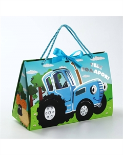 Пакет подарочный-коробка с тиснением,, 30×20×12 см Синий трактор