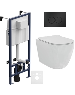 Комплект подвесной безободковый унитаз Creto Logan L1 1001-001-L1W/1 49 см с крышкой-сиденьем микролифт + инсталляция Am.Pm ProC I012707.0138 с клавишей смыва ProC L, чёрная матовая