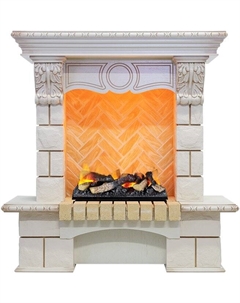 Каминокомплект Pierre Luxe угловой - Слоновая кость / Шампань (Высота 975мм) с очагом Cassette 400 LNH-INT (с дровами) Dimplex