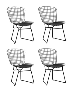 Стул обеденный Bertoia черный с черной подушкой 4 шт Stool group