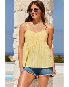 Топ на бретельках с вышивкой Broderie, желтый Sosandar