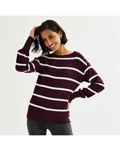 Женский уютный пуловер с вырезом «лодочка», цвет Maroon Snow Stripe Sonoma goods for life