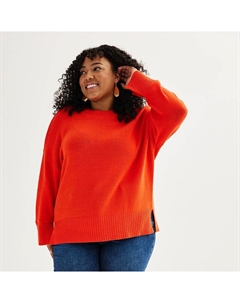 Свитер больших размеров с круглым вырезом и боковыми разрезами, цвет Orange Hibiscus Sonoma goods for life