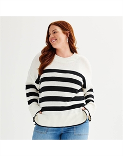 Свитер больших размеров с круглым вырезом и боковыми разрезами, цвет Ivory Ore Stripe Sonoma goods for life