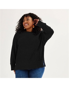 Свитер больших размеров с круглым вырезом и боковыми разрезами, цвет Pitch Black Sonoma goods for life