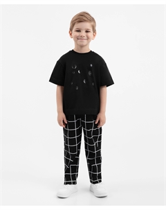 Брюки зауженные текстильные в клетку чёрные для мальчика Gulliver