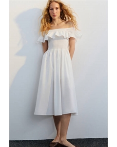 Платье миди хлопковое с пышным воланом Befree