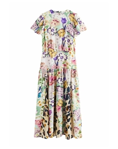 Длинное платье SHORT SLEEVE CREW NECK SPLICED, фуксия Next