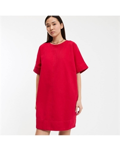 Расклешенное платье из денима с короткими рукавами красный La redoute collections