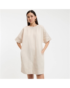 Расклешенное платье из денима с короткими рукавами бежевый La redoute collections