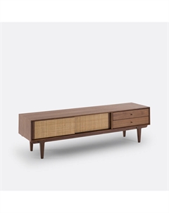 Тумба под телевизорHi-Fi из орехового дерева с отделкой из шпона и плетения из тростника Dalqui каштановый La redoute interieurs