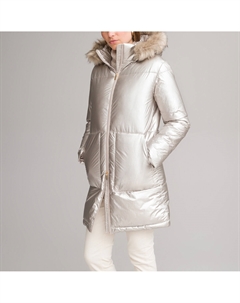 Куртка стеганая зимняя средней длины съемный капюшон серый Laredoute