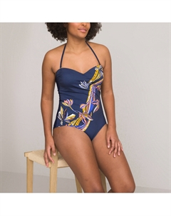 Купальник-бюстье цельный с эффектом плоского живота серый Laredoute