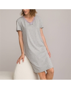 Рубашка ночная с короткими рукавами и кружевной вставкой серый Laredoute