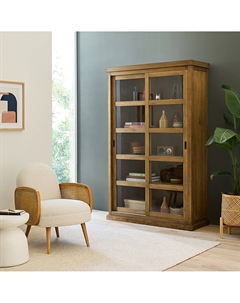 Шкаф-витрина книжный с 2 раздвижными дверцами Lunja желтый La redoute interieurs