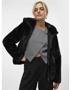 Пальто из пушистой ткани с капюшоном черный Laredoute