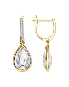 Серьги из желтого золота с бриллиантами и горным хрусталем Sokolov