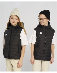 Жилет детский утепленный стеганый черный с капюшоном Button blue