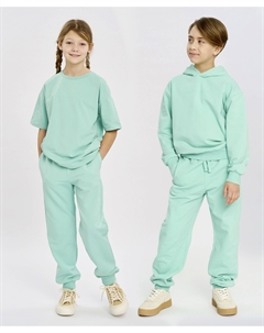 Джоггеры базовые детские утепленные с поясом на резинке зеленые Button blue