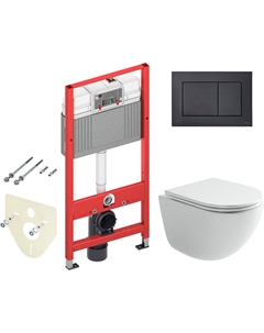 Комплект унитаза Vogue CN4008T с инсталляцией Tece Now 9400414 с сиденьем Микролифт и Черной матовой клавишей смыва Ceramica nova