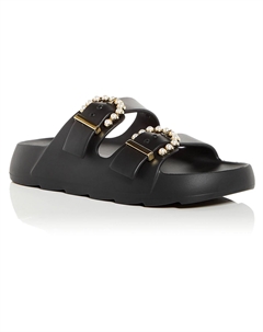 Женские сандалии-слайды с декорированной пряжкой, черный Stuart weitzman