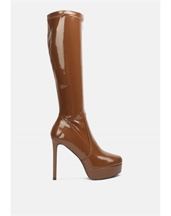 Лакированные сапоги-ботфорты на высоком каблуке, цвет tan London rag