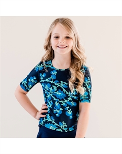 Топ для плавания Lily с коротким рукавом для девочек, цвет barbados blue Calypsa