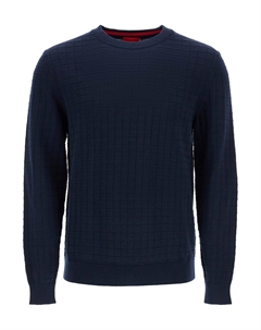 Мужской синий хлопковый свитер с круглым вырезом, стандартный крой Hugo