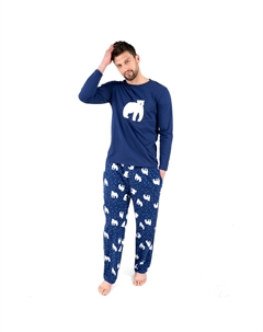 Рождественская мужская хлопковая верхняя фланелевая пижама с брюками Polar Bear Leveret