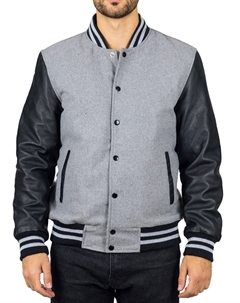Куртка-бомбер в стиле «Varsity» из шерсти с рукавами из натуральной кожи и бейсбольным пальто для колледжа, черный Truclothing